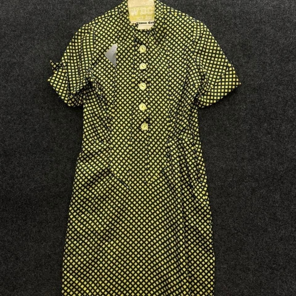 Vintage WBC Yellow Navy Mod Op Art Dress Women's Short Sleeve 60s 70s
